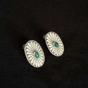 Sliver Clip On Earrings With Malachite Stone